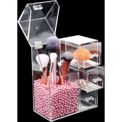 Waterproof Acrylic Makeup Brush Holder Pot Cosmetic Brushes Storage Case Transparent Storage Box Holder Lipstick Pencil Storage