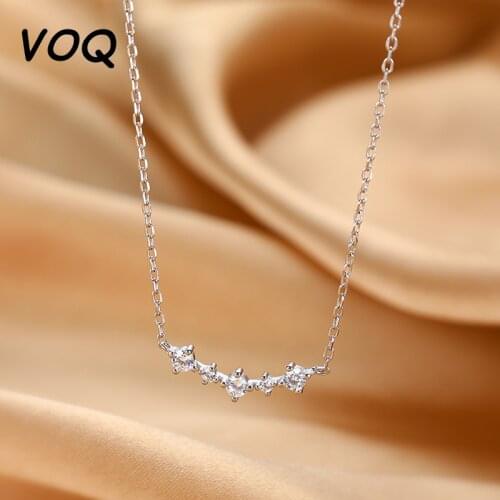 VOQ 925 Sterling Silver Shiny Zircon Arc Pendant Necklace for Women Niche Simple Clavicle Chain All-match Student Jewelry