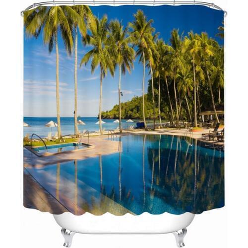 3d Sea view Coconut Tree and Beach Pattern Shower Curtains Bathroom Curtain Thicken Waterproof Thickened Bath Curtain