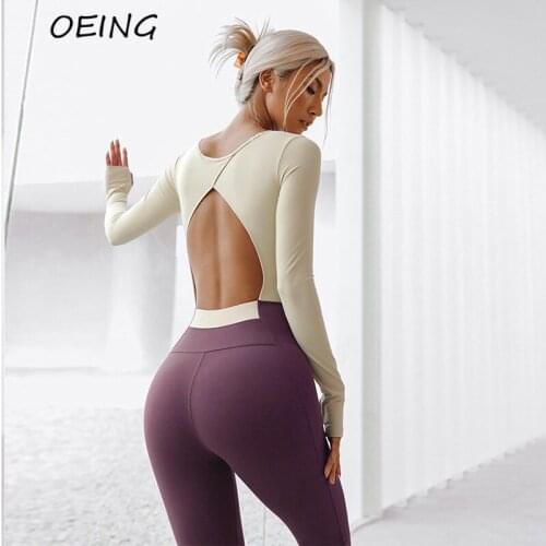 Fitness Air Yoga Professional Clothes for Women Long Sleeve Lounge Wear Backless Patchwork Paded Jumpsuits Set