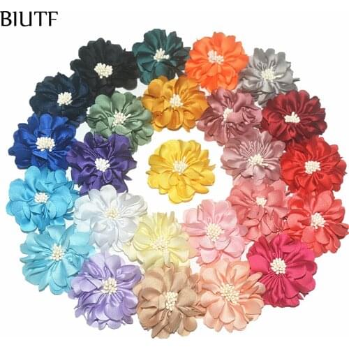 100pcs/lot 4.5cm Handmade Fabric Flower with Center DIY Boutique Headband & Hairpin Accessories On Sale TH233