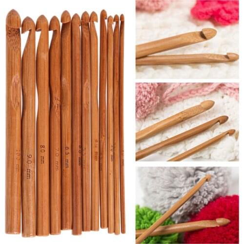 12 Pcs Arrival 12 Pcs 12 Size Bamboo Wooden Hook Crochet Kit Knitting Needles For Loom Tool DIY Crafts Knitting Accessory