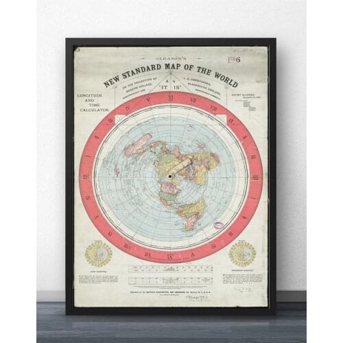 1892 Flat Earth Map Movie Wall Art Paint Wall Decor Canvas Prints Canvas Art Poster Oil Paintings No Frame