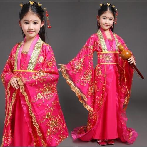 2 colors china history costume for girls chinese ancient dynasty dress classic princess costumes girls festival dress