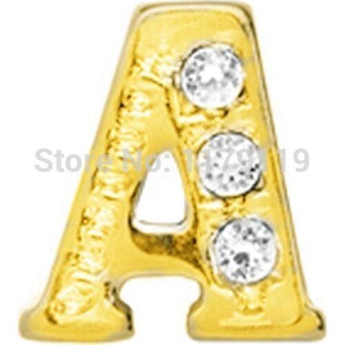 20pcs/lot New Items Crystal Gold Word Alphabet "A"Floating Charm Fit Promotion Locket Pendant