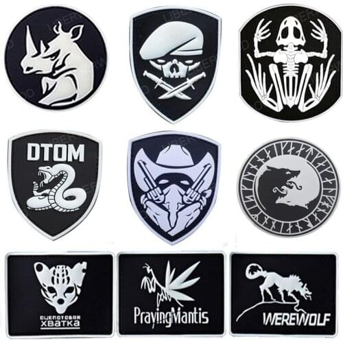 3D PVC Patch White Glow In Dark Rubber Patches Military Hook Back Luminous Patches Tactical Emblem Applique Badges For Clothing