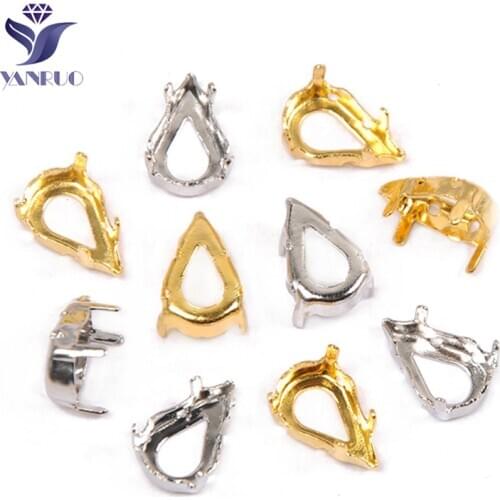 4300 Pear Drop Small High Sparkly Silver Gold Claws Setting For Pointback Stones Metal Claws Crystal Wedding Dress