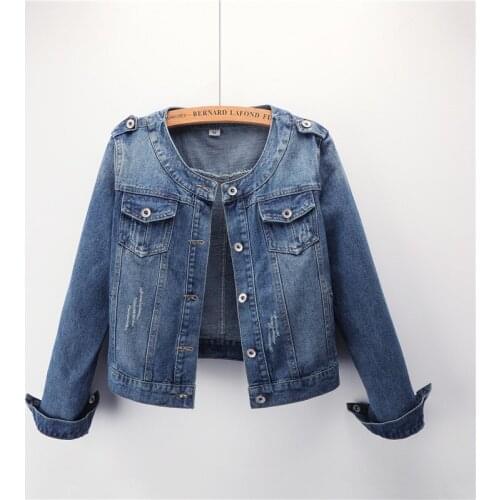 4XL 5XL 6XL Women 2020 spring Autum o-neck plus size Denim Jackets Washed Blue Jeans Coat Outwear Slim Jacket JC180