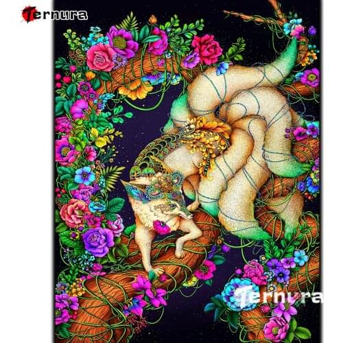 DIY Diamond Painting Flower Fantasy Nine Tailed Fox 5D Diamond Embroidery Sale Animals Mosaic Rhinestone Picture Handmade Gift