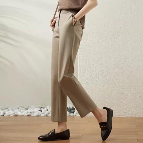 2021 New Women Pants Casual Ankle-Length Pants Vintage High Waist Straight Pants Zipper Female Office Work Trousers Mujer