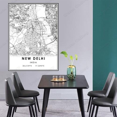 Black and White India City Map The New Delhi City Map Poster HD Print Wall Art Canvas Nordic Landspace Painting for Home Decor