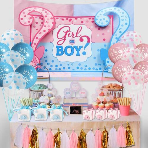 Gender Reveal Party Girl Boy Baby Shower Decoration Girl Or Boy Background Cloth 12'' Latex Helium Balloon Birthday Decor Kids