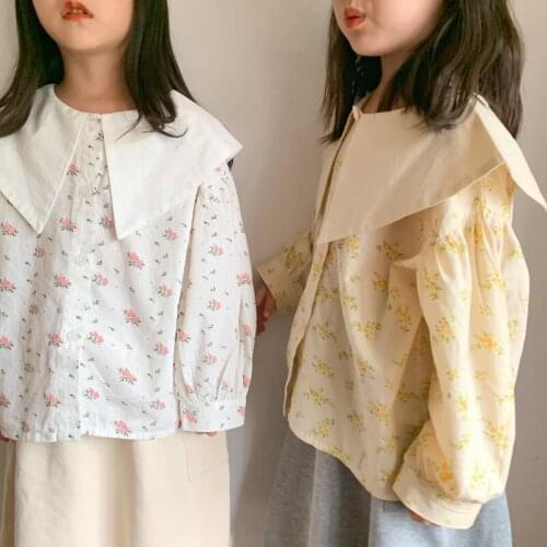 Childrens Shirt 2021 Autumn New Korean Girl Little Fresh Turn-down Collar Print Shirt Childrens Cute Long Sleeve Girls Blouse