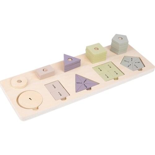 Kids Wooden Montessori Math Toys Fraction Learning Puzzle Board for Kids 2-6 Years Old