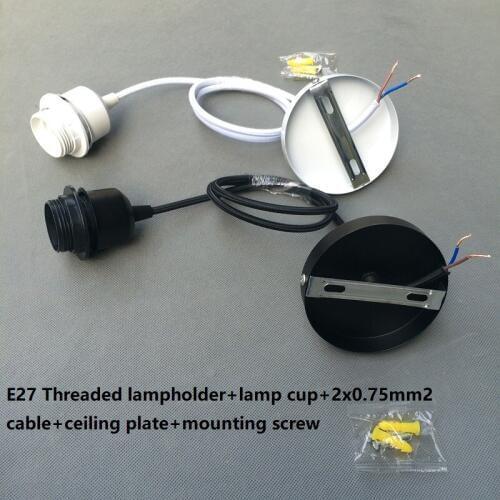 E27 threaded Lampholder+lamp cup+1m 2*0.75mm2 fabric braided cable+ceiling plate+mounted screw for pendant use