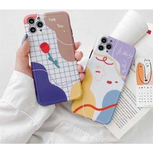 Art Retro Abstract Geometry Phone Case For iPhone 11 Por Max X Xs Max XR SE 7 8 Puls Cases Cute Flower Soft Silicone Cover coque