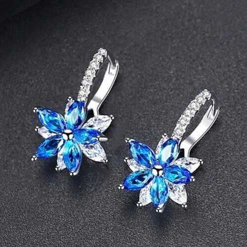 Korean Fashion Romantic Stud Earrings For Women Sliver Clear Stone Flower Shape Copper Cubic Zirconia Earring Party Jewelry
