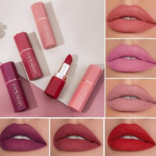 HANDAIYAn 6 Colors Matte Waterproof Velvet Lipstick Sexy Red Brown Pigments Makeup Long Lasting Profissional Lipstick