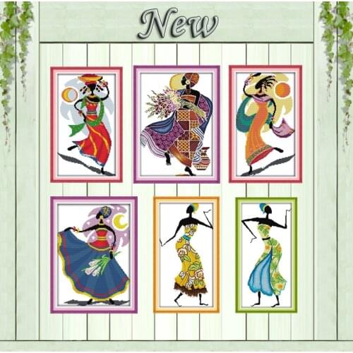 Scenery of Africa girl dance decor painting counted printed on canvas DMC 11CT 14CT Cross Stitch kits embroidery needlework Set