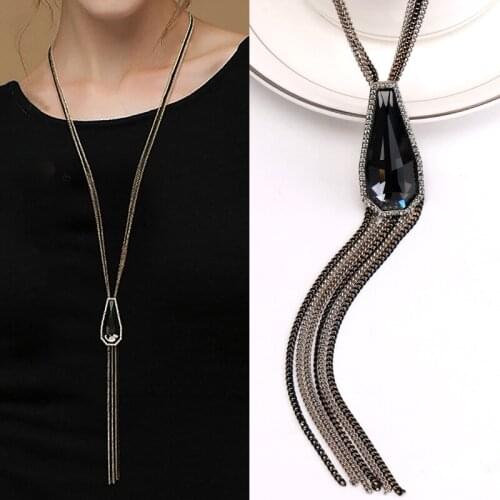 2020 New Autumn Winter Simple Long Tassel Sweater Chain Necklace Korean Joker Crystal Pendant Pnecklaces for Women Accessories