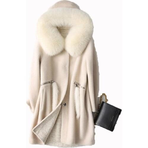 Real Coat Fur Autumn Winter Jacket Women Clothes Korean Vintage Fox Fur Hooded 100% Wool Coats Warm Suede Lining ZT1457