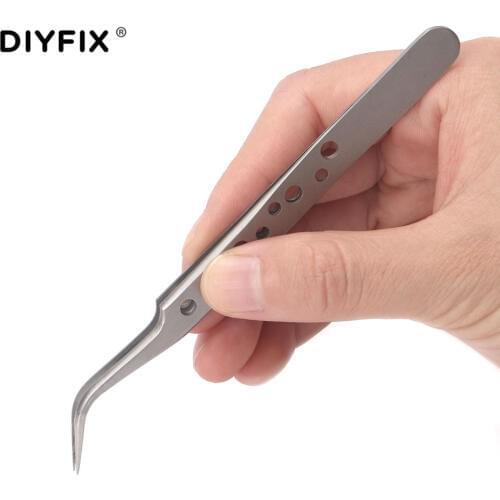 DIYFIX 1PC 7-SA Tweezers High Precision Stainless Steel Curved Tweezers Forceps