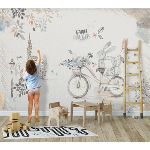 Custom wallpaper 3D/8D mural Nordic simple rabbit childrens room decoration bedroom background wall