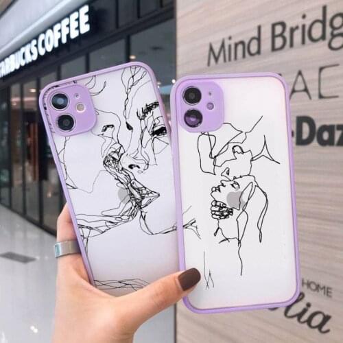 Kiss More Often Line Drawing Abstract Art luxury Phone Cases matte transparent For iphone 7 8 11 12 plus mini x xs xr pro max