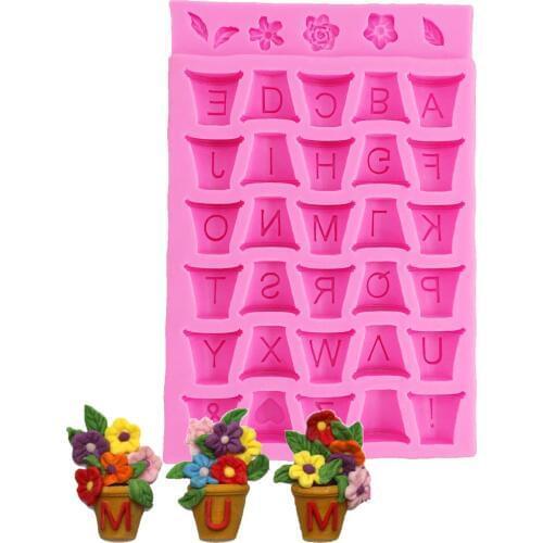 Alphabet DIY baking letter flower pot silicone mold sugar tool fondant cake decorating tools T1172