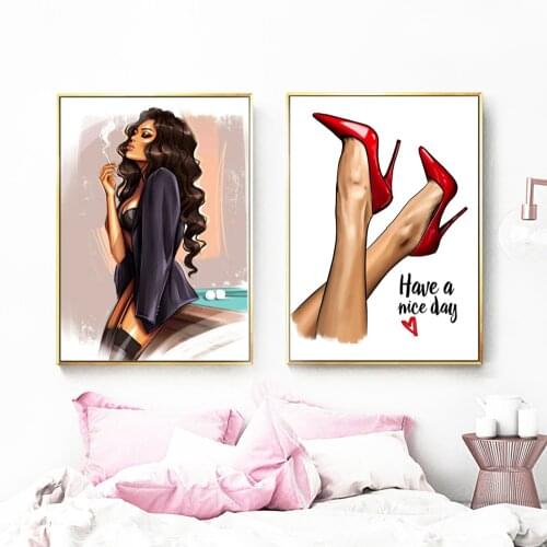 Modern Home Decor Art Fashion Canvas Painting High Heels Sexy Woman Abstract Letter Art Print Poster Wall Picture For Room Decor