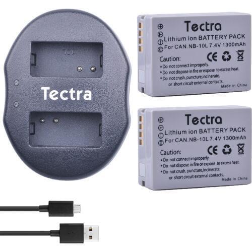 Tectra 2Pcs NB-10L NB10L Li-ion Battery + USB Dual Charger for Canon G1X G15 G16 SX40HS SX50HS SX60HS SX40 SX50 SX60 HS Cameras