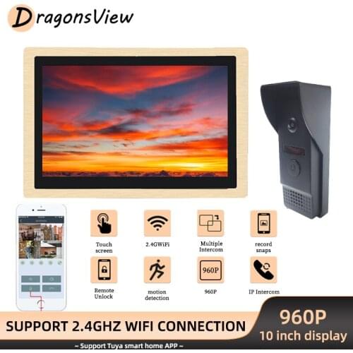 DragonsView Wifi Video Intercom Motion Detection Record 10 Inch Wireless Video Door Phone Doorbell with Camera 960P Unlock