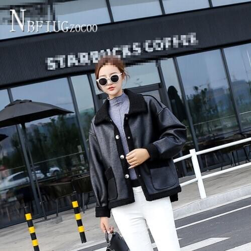 2020 Double Side Can Wear Women Pu Coat Lining With Fluff Korean Loose Female Jacket