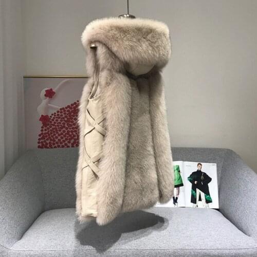 Real Fox Fur vest hood With Genuine Sheepskin Leather Wholeskin Natural Fox Fur Jacket Outwear Luxury Women Winter New