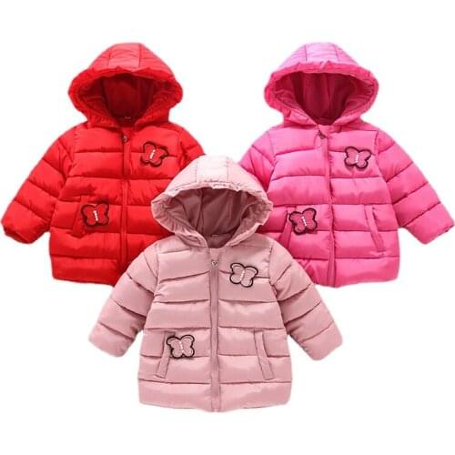 Winter Thicken Kids Jackets for Girls Coats Jackets Plus Cotton Jackets Toddler Hooded Outerwear Butterfly Children Clothes 1-7Y