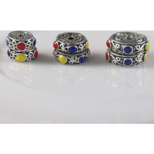10pcs/lot Vintage Handmade Nepal Charm Metal Beads 8mm 10mm 12mm Flat Round Decoration Loose Spacer Beads DIY Jewelry Findings