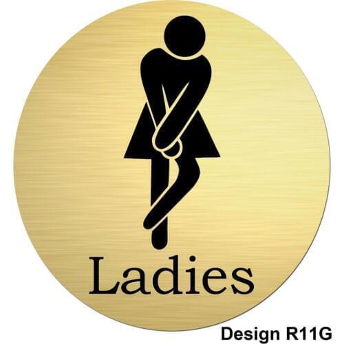 14CM Ladies or Gents Round Brushed Gold Aluminium Door Plaque/sign/plate
