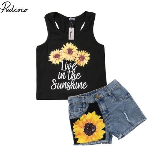 2019 Brand New 2PCS Summer Toddler Infant Child Kids Baby Girl Sleeveless Tank Top T Shirt+Shorts Clothes Outfit 2Pcs Set 1-6T