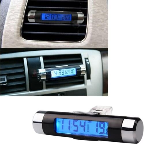 2 In 1 Car Mini Digital Clock Temperature Display Electronic Clock Thermometer Dashboard Clock LED Backlight Digital Display