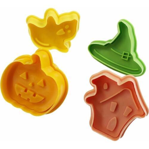 4 pcs/set Halloween Theme Pumpkin Biscuit Cookie Plunger Cutters Mould Confectionery Pastry Cake Decorating Tools DIY Baking