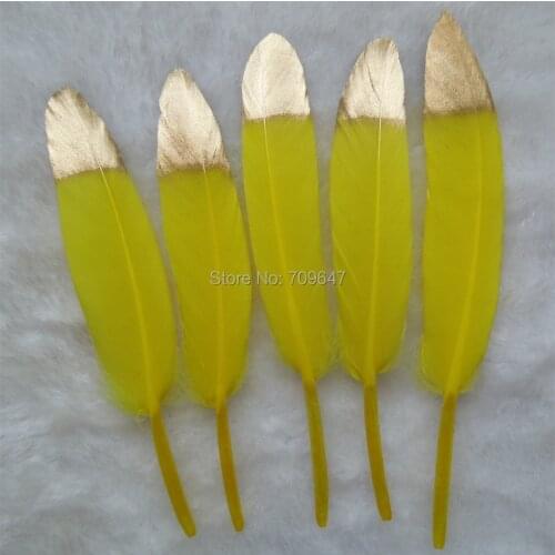 50Pcs/Lot!Hand Painted Gold Tipped Goose Feathers,Yellow and Gold Feathers,Dream Catcher Feathers,Decorative Feathers,Party Supp