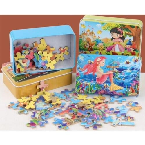 60PCS Wooden Puzzle Educational Toys For Children Cartoon Animals Story Wood Jigsaw Puzzle Montessori Toys Puzzle With Box