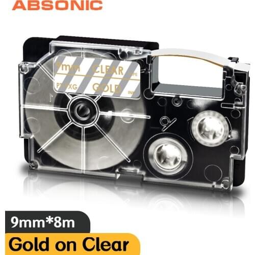 Absonic 9mm 3/8" Labeling Tape for Csaio XR-9WE XR-9XG Gold on Clear Compatible for Casio KL-60 KL-120 KL-C500 Label Typewriter