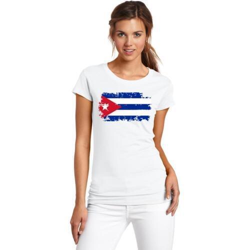 BLWHSA Women Cuba Nostalgic flag T shirt O neck Short Sleeve the Cuba Camisa Social Feminina Shirt Casual Tops