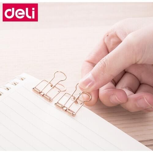 Deli 2 size rose gold hollowed out design binder clip for office school paper organizer decorative metal clips