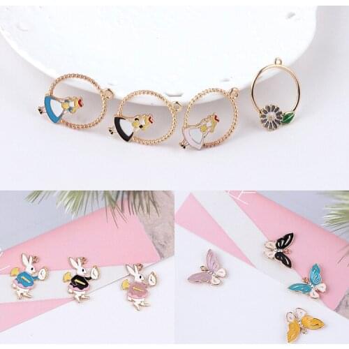 Diy jewelry making 30pcs/lot alloy drop oil animals cartoon Rabbit/butterfly/girls shape metal floating locket pendant charms