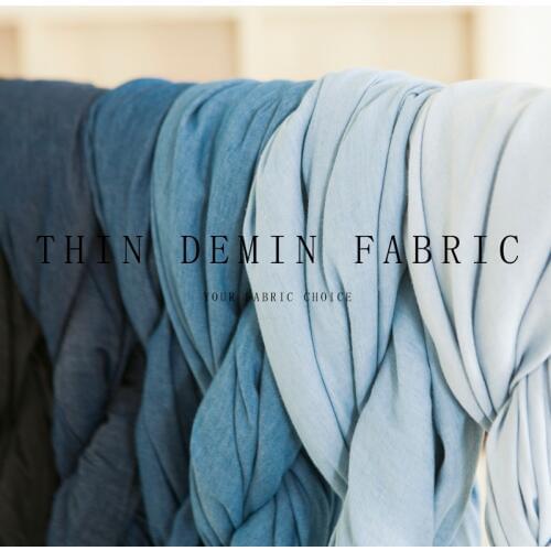 Cotton fabric polyester, blue hue thin denim fabric, retro style, six solid colors, sew for top, dress, pants, craft by the yard