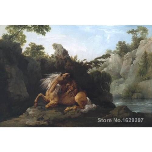Canvas Paintings for living room Horse Devoured by a Lion George Stubbs High quality Hand painted