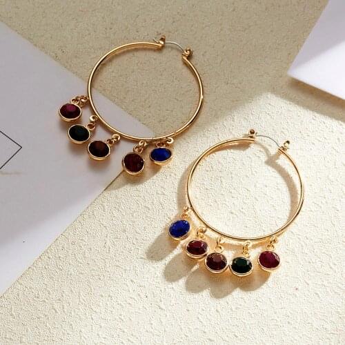 Colorful Round Stone Drop Earrings Luxury Female Wedding Jewelry Gifts Shiny Simple Geometric Round Crystal Christmas Earring