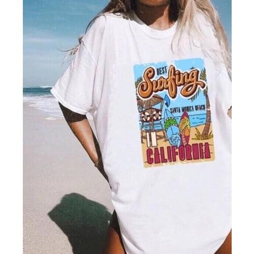 White Colors Summer Tee | Oversized Tee | The Best Surfing Santa Monica California | Retro Style Vacation Beach T-Shirt